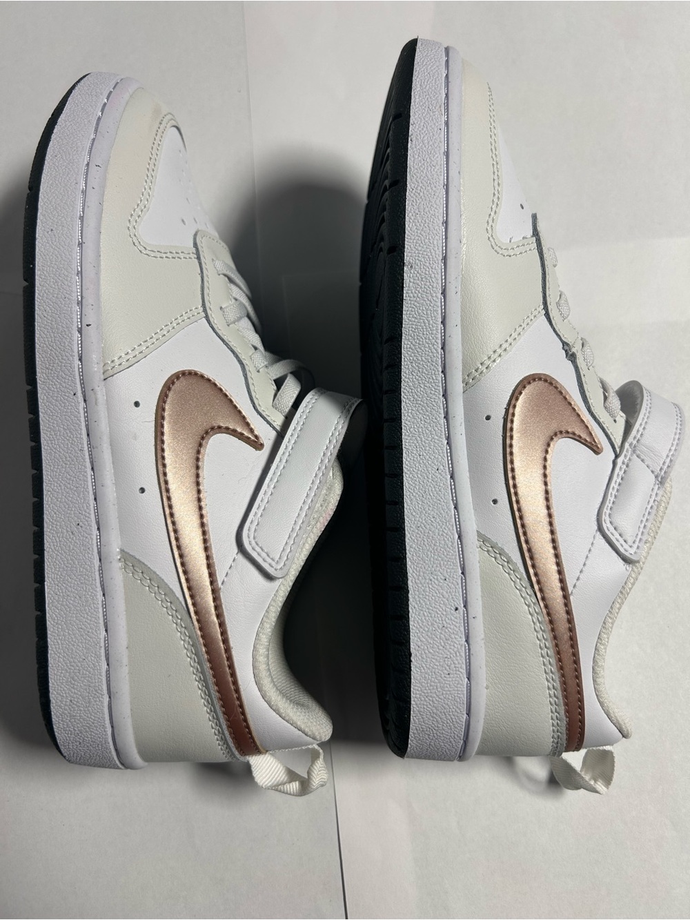 NWT Nike Court Borough Low 2 White Metallic Bronze Sneakers Boys Size 3Y